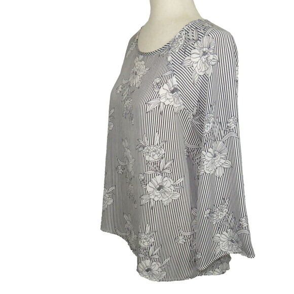 Papermoon Black White Floral Striped Flowy Georgette Back Zip Blouse Size Medium - Picture 3 of 6